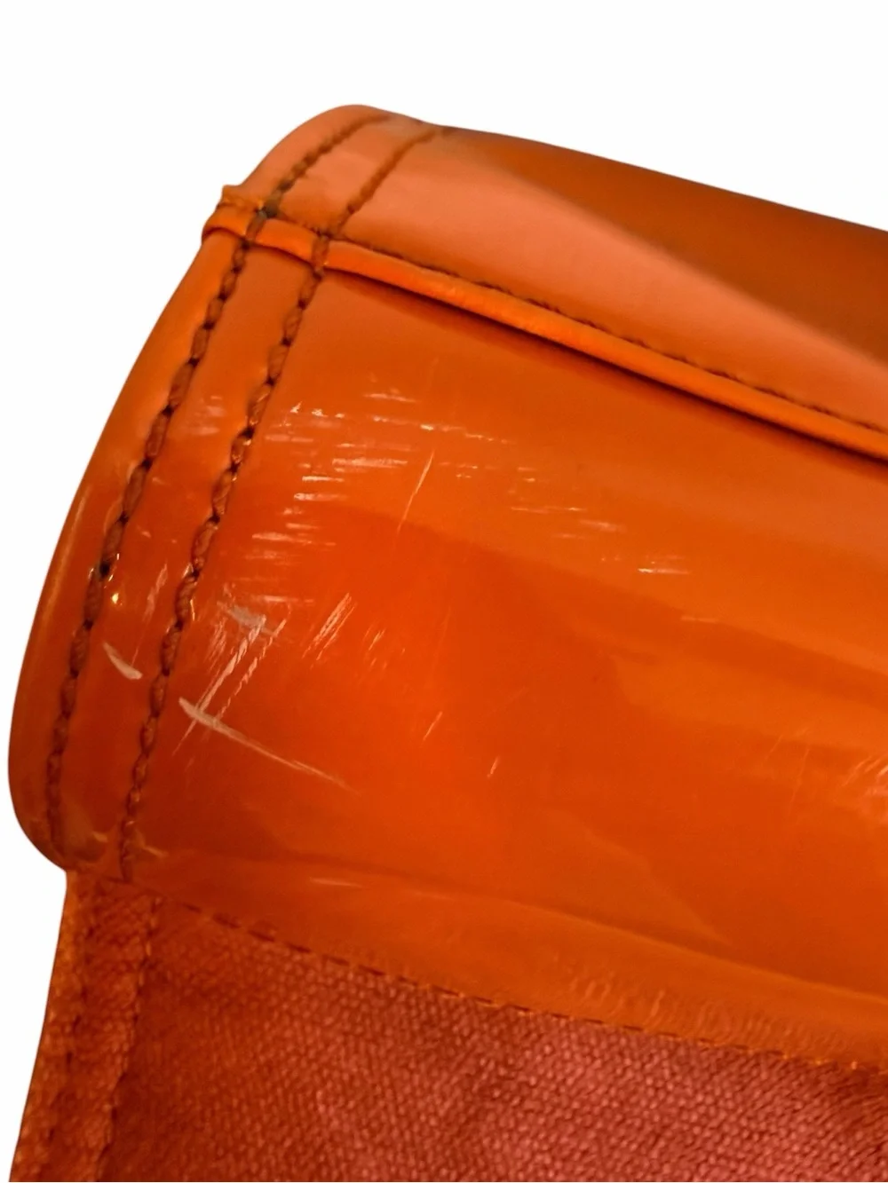 Tory Burch Orange Canvas Tote Patent Leather Trim Embossed Logo Bag